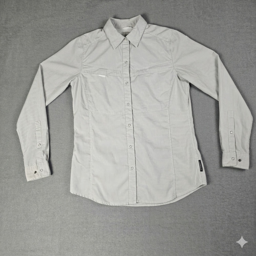 ExOfficio Insect Shield Womens Small Gray Micro Stripe Hiking Travel Shirt S17